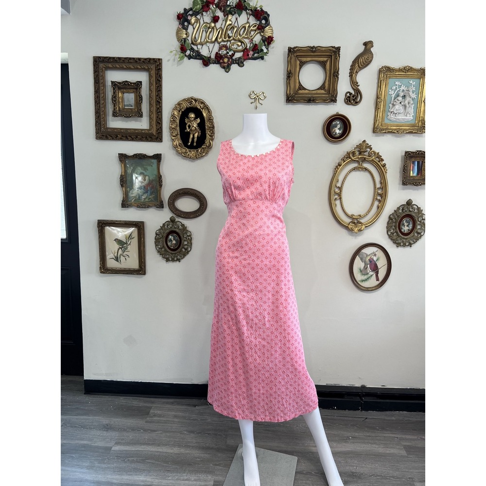 April Cornell Vintage Pink Floral Print Sleeveless Button Trim Midi Dress Small